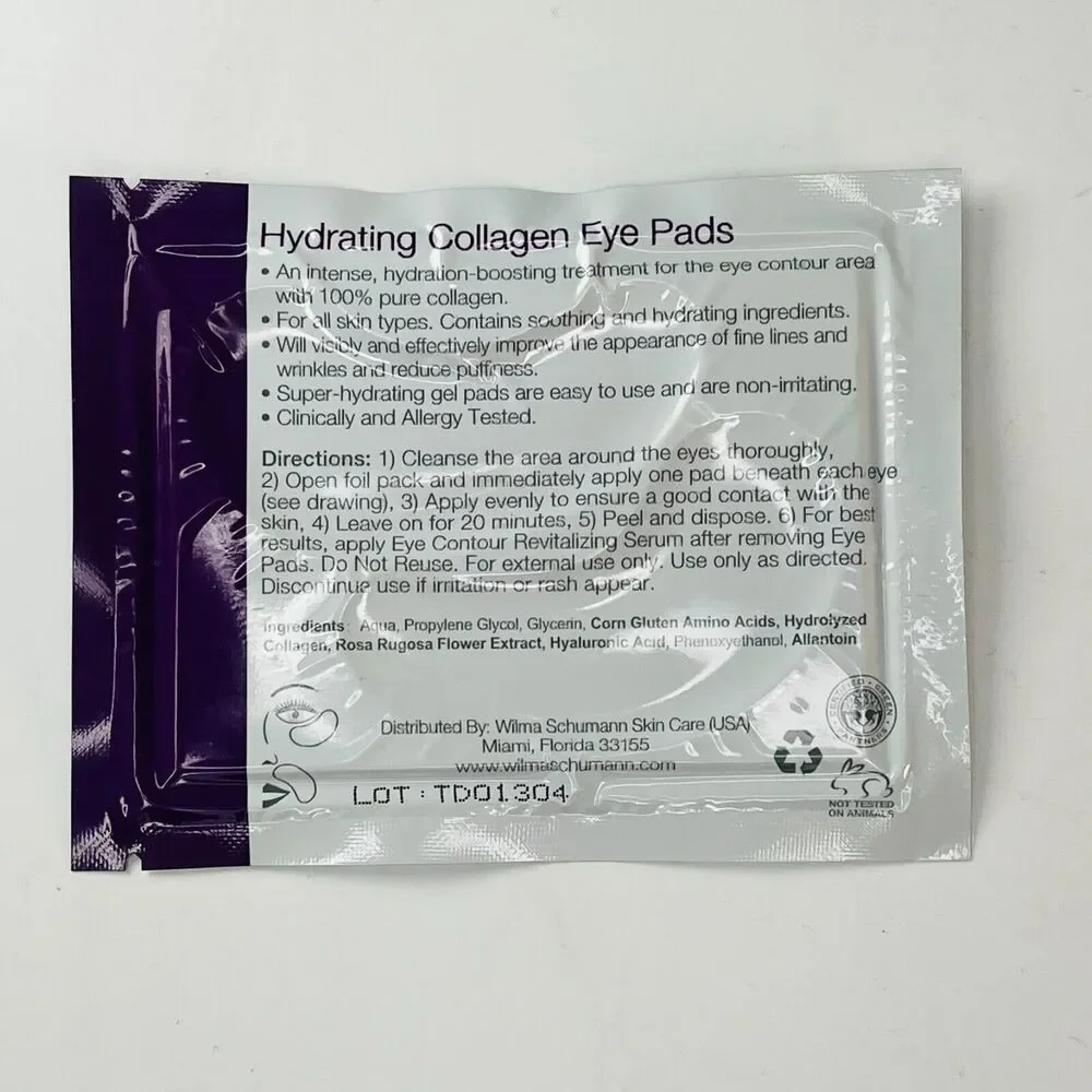 Wilma Schumann European Hydrating Collagen Eye Pads Mask Puffiness 2 ct. New